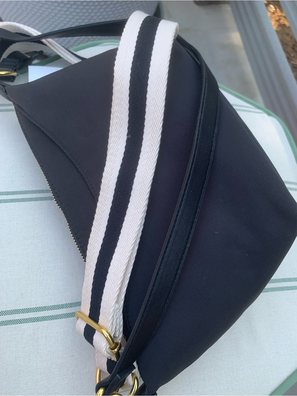NWT Free Asembly Black Crossbody handbag with Striped Strap - Picture 6 of 10